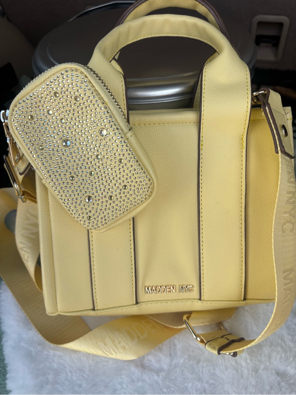 Madden NYC Yellow Satchel with Rhinestone Pouch